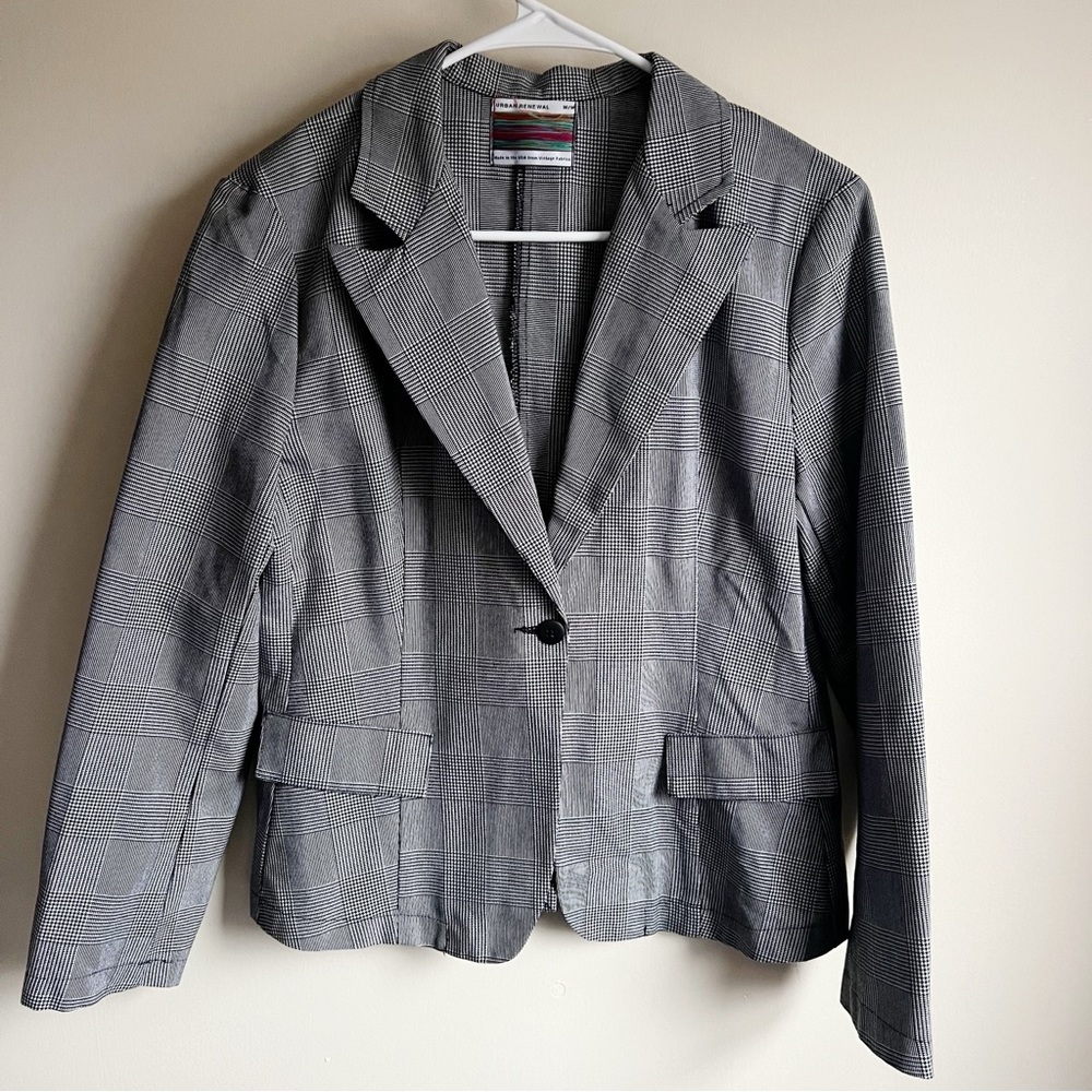 Urban Renewal Black White Plaid One Button Blazer Academia